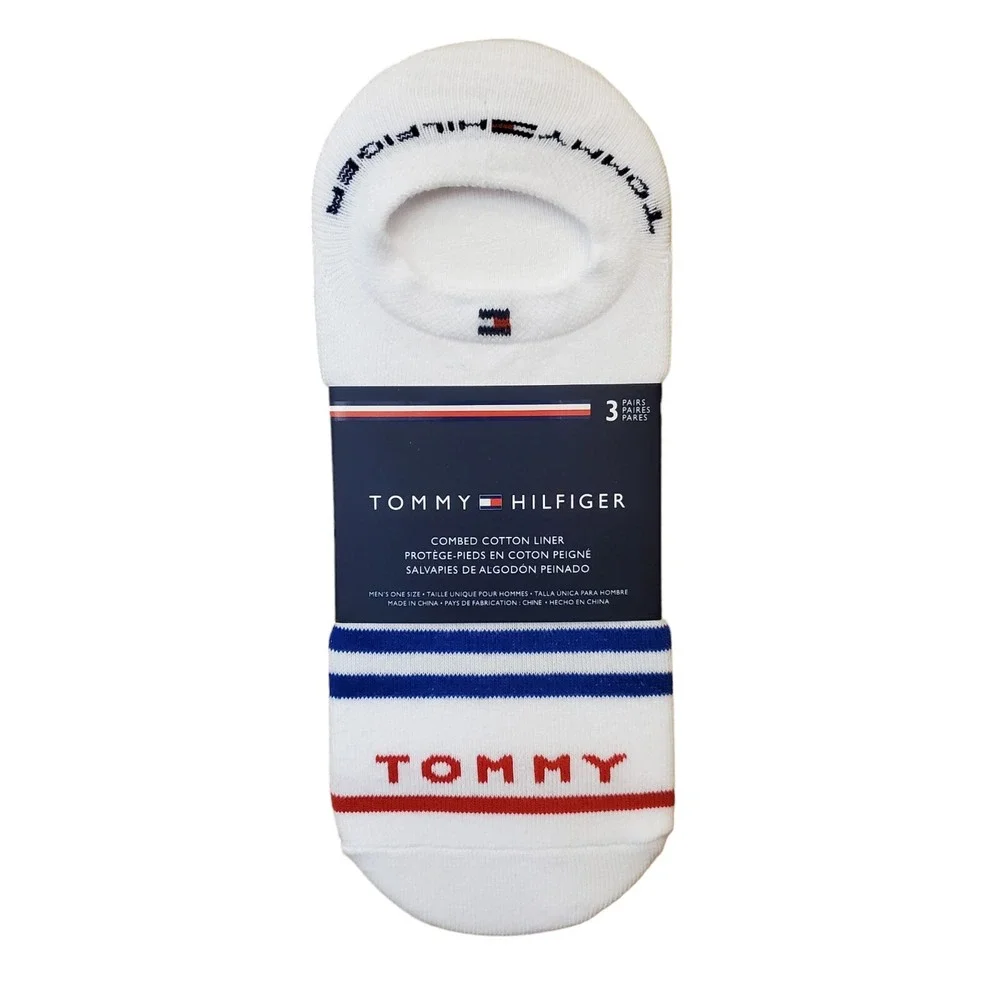Tommy Hilfiger Mens New Sock Liners Red‎ White Blue 3 Pairs New